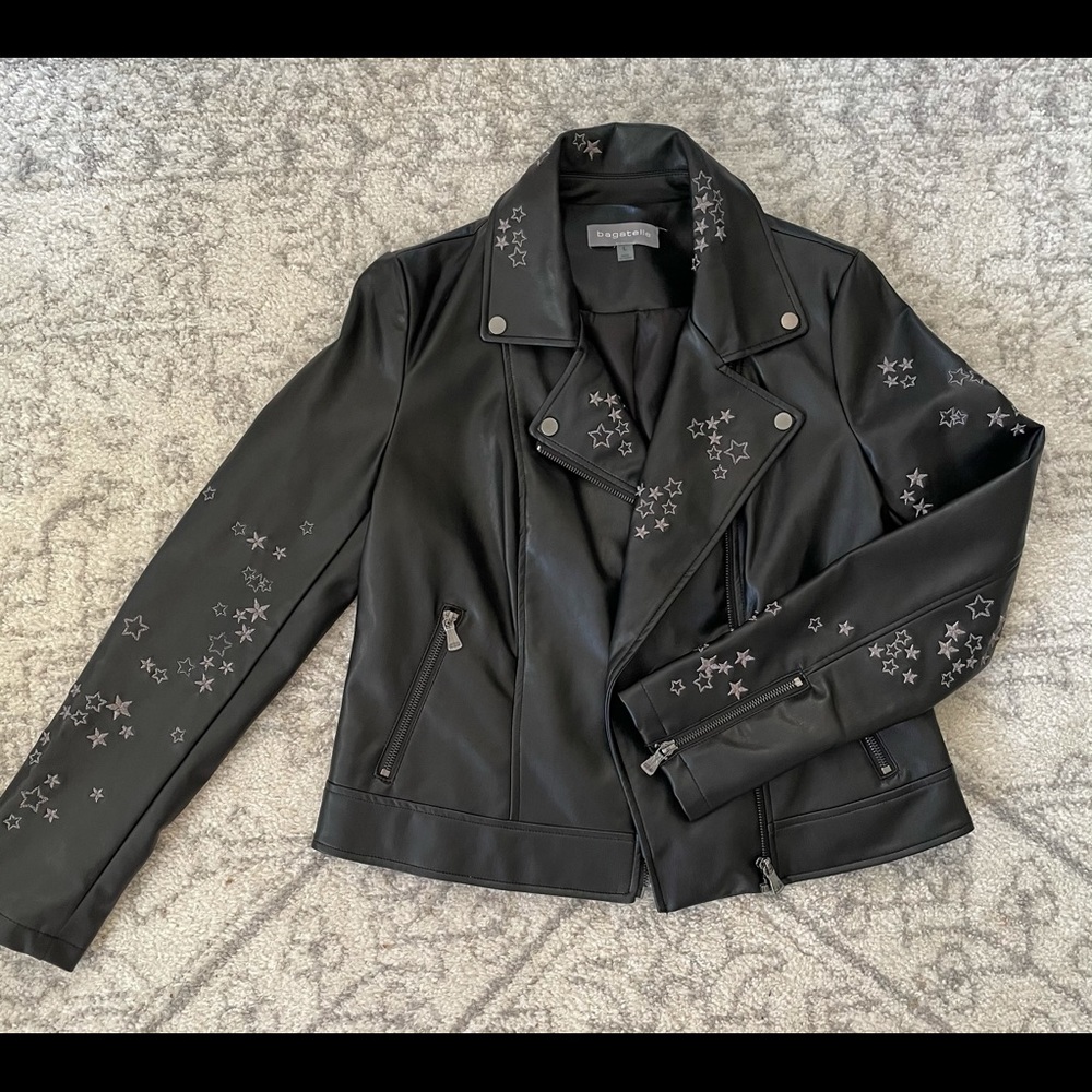 Bagatelle faux leather jacket with star embroidery